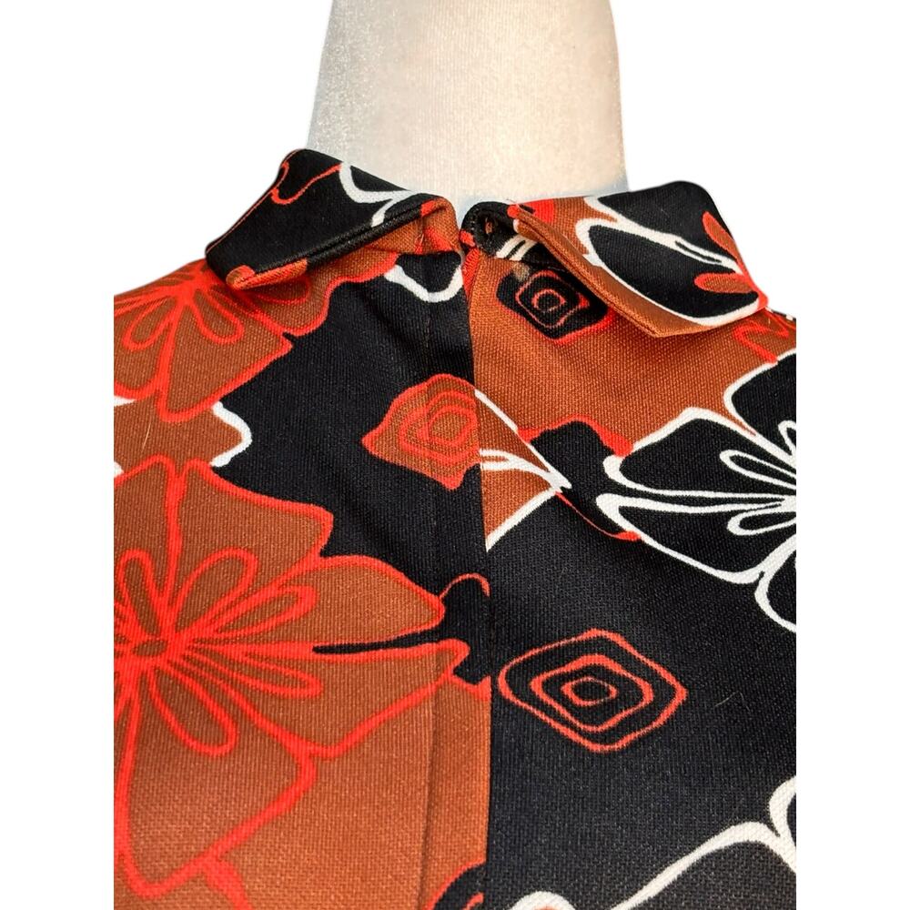 Sears Fashions Mod Floral Mini Dress Orange Black 60s 70s A Line Short Sleeve - Picture 2 of 11